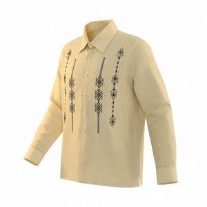 Pale Yellow Button Shirt with Small Dark Motifs