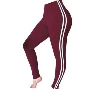 Maroon Leggings with Pale Side Stripes