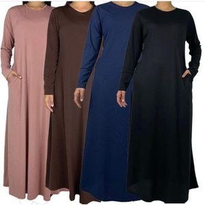 Casual Maxi Inner Dress Modest Long Sleeve-Navy Blue