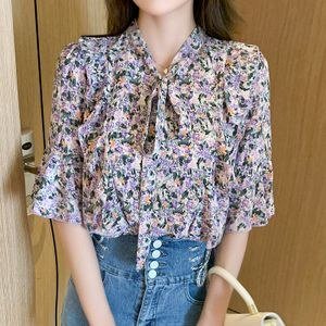 Tell'zy Trolley Top Woman Summer Blouse New Floral Bow Chiffon Shirts Loose