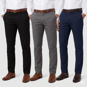 3 Pack Men Trousers Office Business Work Formal Casual Pants. - Black, Blue & Grey