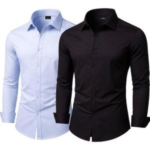 2 Pack Of Men's Office Shirts Long Sleeve - Blue & Black