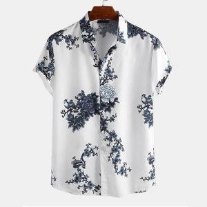 Berrykey Men's Hawaiian Button Down Summer Shirt Ink Print Short Sleeve T-Shirt - Grey