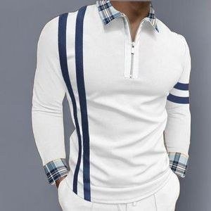 Berrykey Mens Casual Long Sleeve Polos Shirt Trendy - White