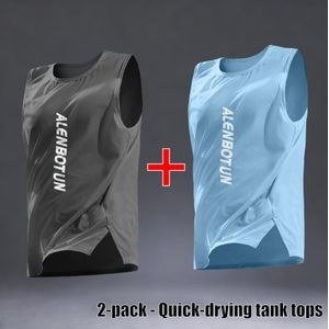 Two-Pack - Men's Quick-Drying Running Vest - Sleeveless Athletic T-Shirt - Summer Ice Fitness Basketball Training Wear - Dark gray and light blue