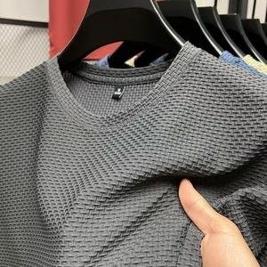 Banagat Men's Summer T-Shirt Bamboo Mesh Ice Round Neck Sliding Material Short Sleeve Grey