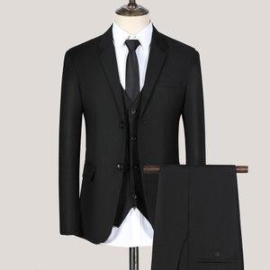 Banagat 3 Piece Set (Jacket Vest & Pants) Men's Office Formal Slim-Fit Business Suit - Black