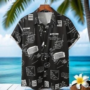 Berrykey Men's Hawaiian Ink Print Short Sleeve Shirt Casual Beach Top - Black