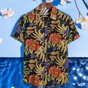 Men's Hawaiian Style Tropical Floral Print Short Sleeve Beach Casual Button Down Shirt
