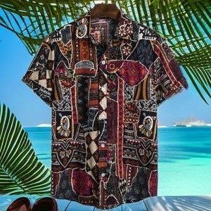 Men's Vintage Tribal Print Short Sleeve Button Down Casual Summer Beach Shirt