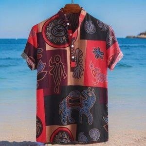 Berrykey Mens Vintage Patterned Casual Short Sleeve Beach Shirts