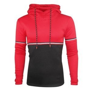 Men’s Sporty Color Block Drawstring Long Sleeve Hooded Sweatshirt Red