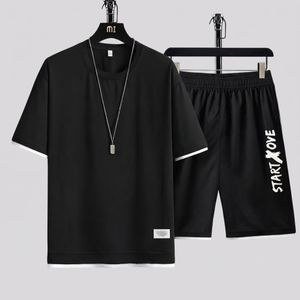2 In 1 Men's Quick-drying Ice Short-sleeved T-shirt and Shorts Sports Set - Black