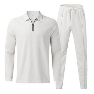 Gadtom Men's 2-Piece Waffle Check Casual Suit: Long-Sleeved Collared Shirt, Long-Sleeved Pullover Sweatshirt