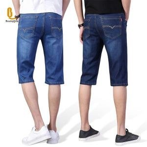 BoutiqQila Men's Denim Jean Shorts 2 Pack Light Blue Dark Blue Summer Knee Length Regular Fit Casual Stretch