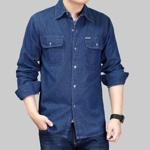 Mens Casual Button Down Shirts Long Sleeves Dark Blue