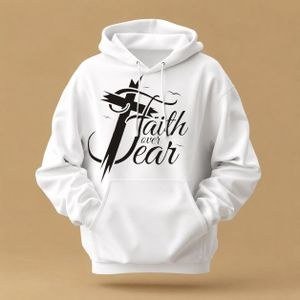 "faith over fear" Cross Graphic Hoodie – White Unisex Faith-Based Streetwear