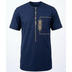 Men's Wear African Short Sleeved Print Shirt - Navy Blue.