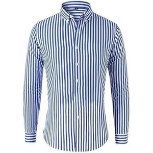 Men's Striped Shirt Men's Long-Sleeved Slim Business Casual Shirt-Blue,White