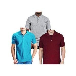 3 Short Sleeve Polo Shirts - Maroon, Grey, Blue