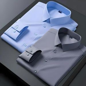 2 Pieces Of Mens Long Sleeved Office Designer Shirts - Grey, Skyblue