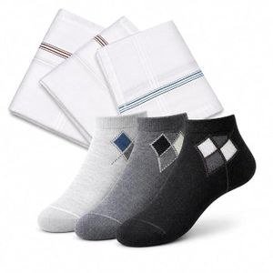 Combo Pack of 3 Plain Ankle Socks and 3 Handkerchiefs/Hankies All