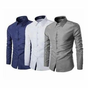 A Pack Of 3 Men's Office Designer Long sleeved Shirts - Grey, Royal Blue, White