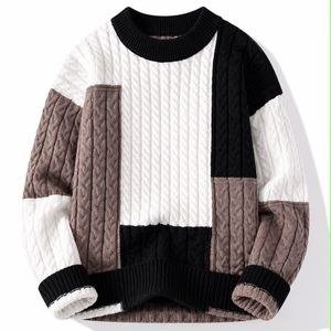 Unisex Knitted Patchwork Sweater – Stylish Cable Knit Pullover, Black White & Brown