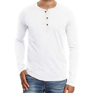 Fashion Collarless Long Sleeve Men's T-shirt - White