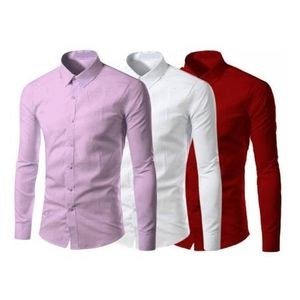 3 Pieces Of Mens Office Shirts Long Sleeved - Maroon,White,Lightpurple