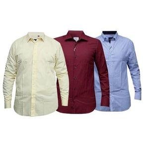 Mens Long Sleeved Shirts -3 Pcs - Maroon, Cream,Skyblue