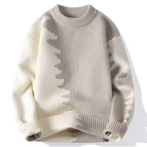 Unisex Beige & Cream Knitted Crew Neck Sweater – Long Sleeve Casual Pullover