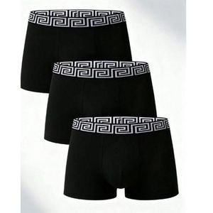 3 Pack Men's Boxer Briefs Underwear - Greek Key Pattern Elastic Band - Black