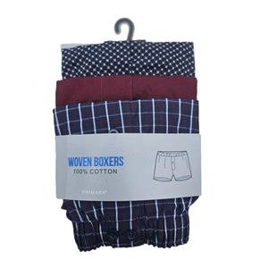 Primark Woven Boxers, Blue Maroon Mix, 3 Pack