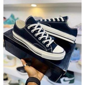 Classic Low-Top Canvas Sneakers Lace-Up Casual Everyday Shoes – Black