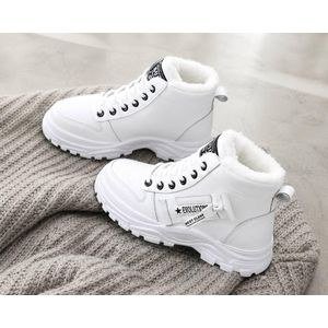 Fur-Lined Chunky Sole Lace-Up Ankle Boots with Side Zip Detail – White