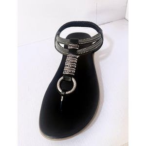 Women's Toe-Post Sandals – Black with Decorative Strap