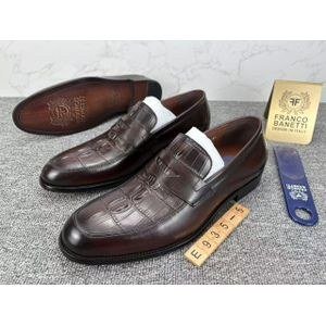 Franco Banetti Croc-Embossed Penny Loafers – Dark Brown