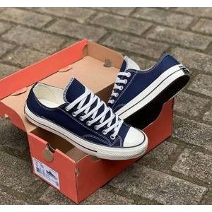 Classic Low-Top Canvas Sneakers Casual Lace-Up Shoes Everyday Wear – Navy Blue