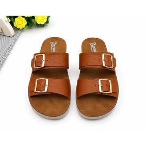 Ladies Flat cross strap Sandals -Brown