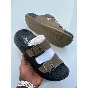 ATG Dual-Buckle Slide Sandals – Black & Taupe