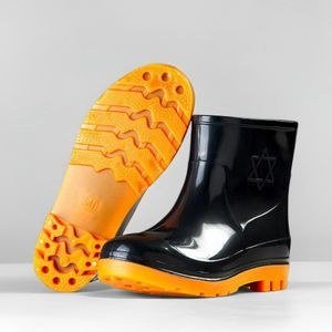 Men's High Knee Rain Boots Anti-Slip PVC Sole Black Yellow