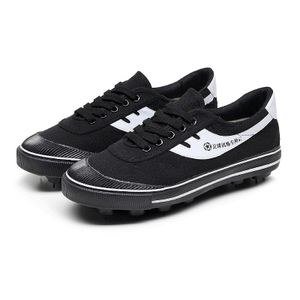 SHJO Men's Soccer Training Shoes – Black Canvas, Studded Sole, Non-Slip Grip, Perfect For Football Practice & Outdoor Sports