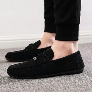 Men's Casual Slip on Loafers Flat Sole Suede Formal Shoes Black