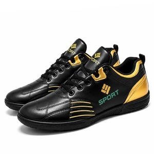 SHJO Trendy Men Shoes Outdoor Sports Faux Flexible Black and Gold Sneakers