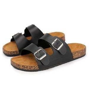 SHJO Slippers Men Casual Synthetic Soft Buckle Strap Outdoor Summer Beach Shoes - Black