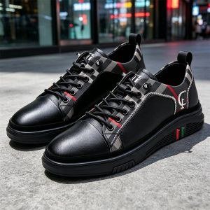 BoutiqQila Men's Casual Sport Board Shoes Sneakers Low-Top Lace-Up Black Outdoor - PU Walking Daily