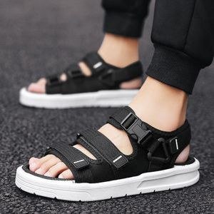 SHJO Sandals Shoes Men Beach Daily Outdoor Travel Synthetic Adjustable Straps Non-slip Casual Slide Footwear Black