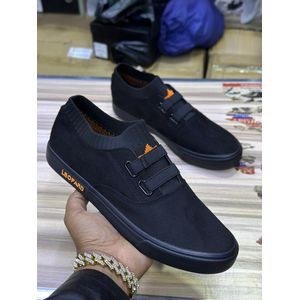 Leopard Dual Strap Knit Slip-On Casual Sneakers – Black & Orange