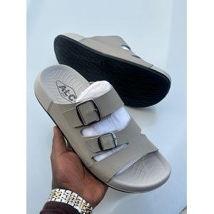 Dual Buckle Slide Sandals – Beige